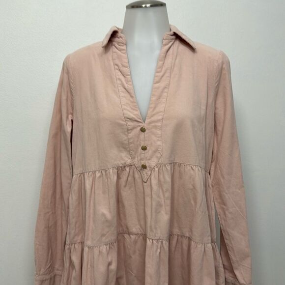 Zara Pink Blush Babydoll Dress Gold Buttons Size XS - Picture 2 of 9